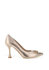Emis Leather Diamante Encrusted Square Brooch Heeled Shoes, Gold