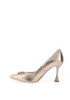 Emis Leather Diamante Encrusted Square Brooch Heeled Shoes, Gold