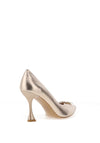 Emis Leather Diamante Encrusted Square Brooch Heeled Shoes, Gold