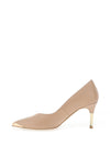 Emis Leather Gold Trim High Heeled Shoes, Beige