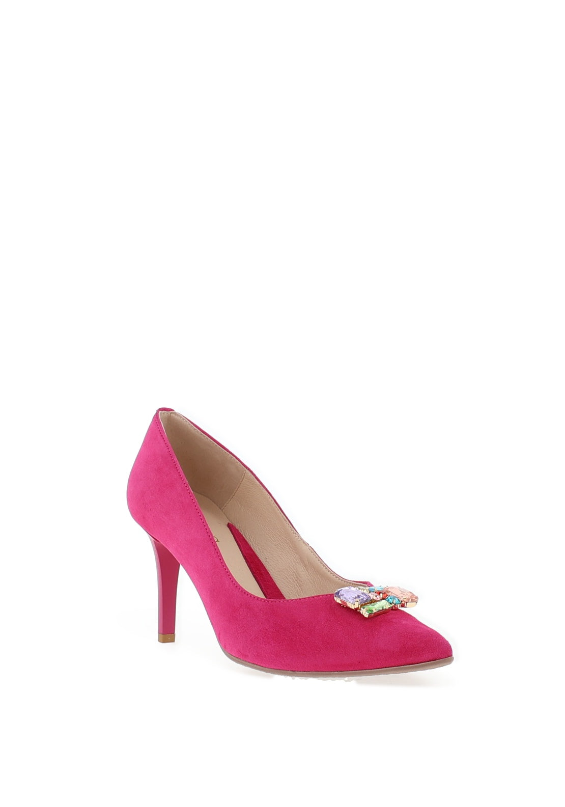 Emis Embellished Detail Suede Heels, Fuchsia Pink