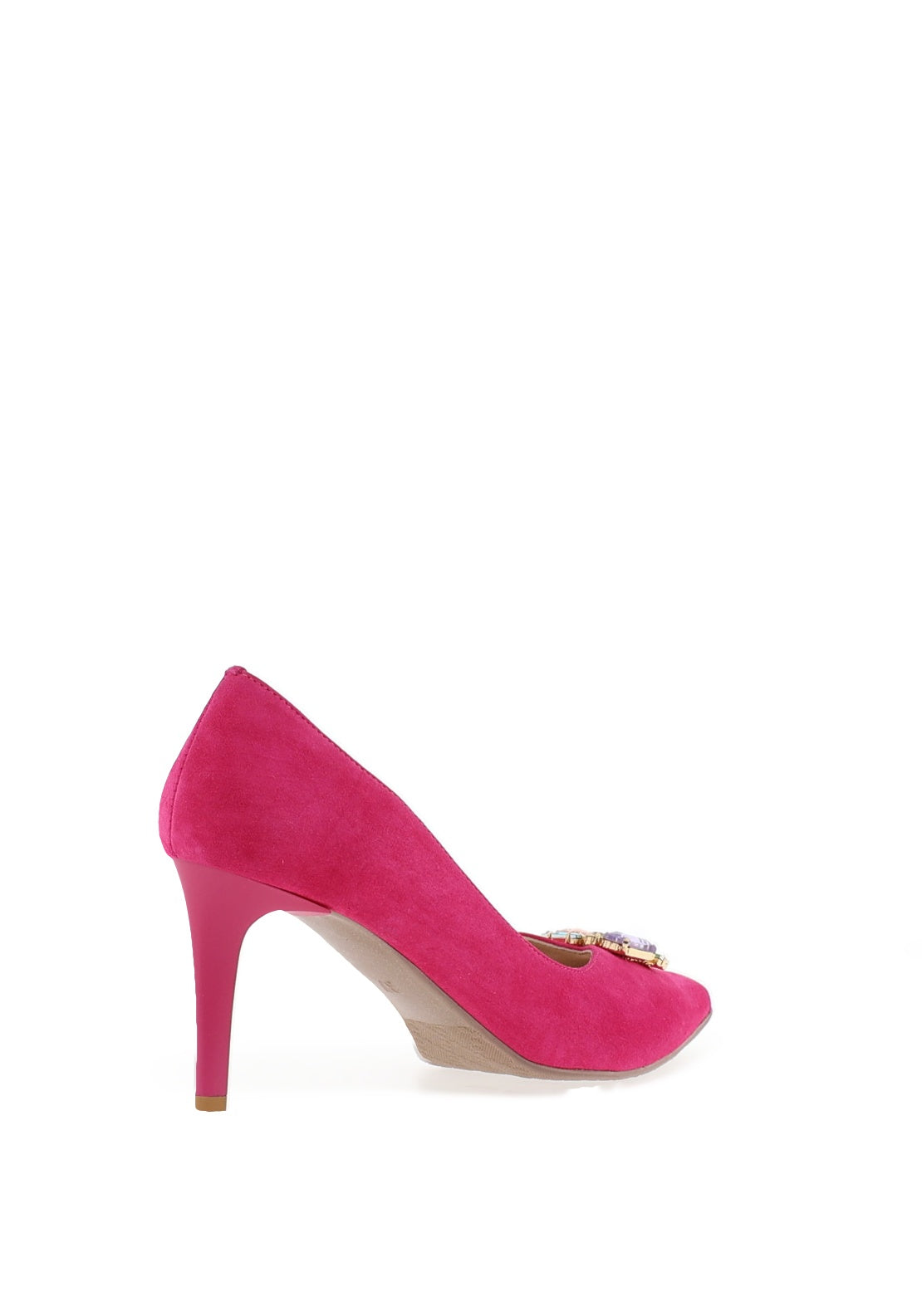 Emis Embellished Detail Suede Heels, Fuchsia Pink