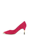 Emis Leather Gold Trim High Heeled Shoes, Fuchsia
