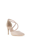 Emis Leather Criss Cross Diamante Heeled Shoes, Beige