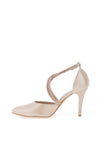 Emis Leather Criss Cross Diamante Heeled Shoes, Beige