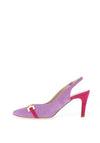 Emis Suede Leather Colour Block Heeled Shoes, Lilac & Fuchsia