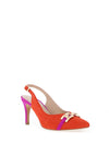 Emis Suede Leather Colour Block Heeled Shoes, Orange & Fuchsia