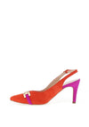 Emis Suede Leather Colour Block Heeled Shoes, Orange & Fuchsia