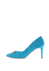 Emis Embellished Detail Suede Heels, Turquoise