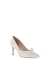 Emis Leather Pearl Brooch Court Heels, Ecru Pearl
