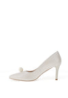 Emis Leather Pearl Brooch Court Heels, Ecru Pearl