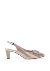 Emis Leather Shimmering Bow Sling Back Mid Heeled Shoes, Taupe