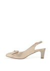 Emis Leather Shimmering Bow Sling Back Mid Heeled Shoes, Gold