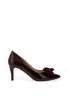 Emis Leather Patent Bow Heeled Shoes, Burgundy