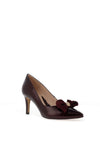 Emis Leather Patent Bow Heeled Shoes, Burgundy
