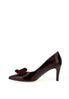 Emis Leather Patent Bow Heeled Shoes, Burgundy