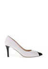 Emis Leather Patent Monochrome Heeled Shoes, White & Black