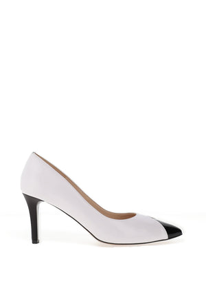 Emis Leather Patent Monochrome Heeled Shoes, White & Black
