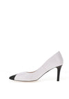 Emis Leather Patent Monochrome Heeled Shoes, White & Black