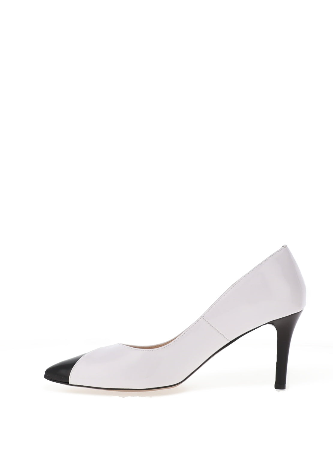 Emis Leather Patent Monochrome Heeled Shoes, White & Black