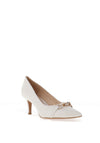 Emis Leather Sparkling Bow Heeled Shoes, Ecru Pearl