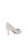 Emis Leather Sparkling Bow Heeled Shoes, Ecru Pearl