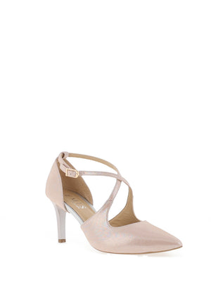 Emis Soft Leather Diamante Bow Heeled Shoes, Blush