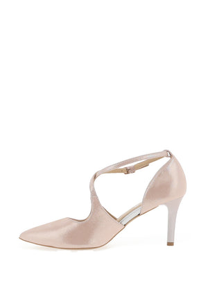 Emis Soft Leather Diamante Bow Heeled Shoes, Blush