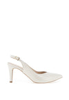 Emis Leather Shimmer Sling Back Heeled Shoes, Ecru