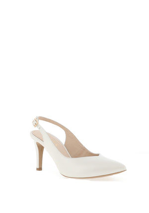 Emis Leather Shimmer Sling Back Heeled Shoes, Ecru