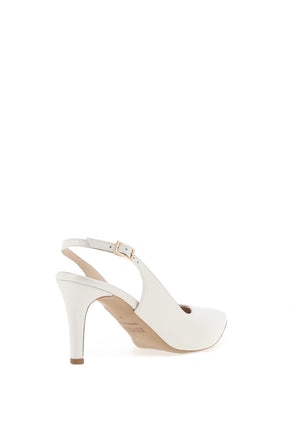 Emis Leather Shimmer Sling Back Heeled Shoes, Ecru