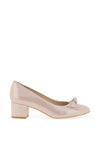 Emis Leather Shimmer Bow Block Heel Shoes, Blush