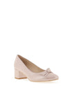 Emis Leather Shimmer Bow Block Heel Shoes, Blush