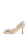 Emis Suede Leather Diamante Bow Brooch Court Shoes, Gold