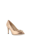 Emis Metallic Leather Diamante Brooch Court Shoes, Bronze