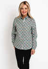 Erfo Abstract Print Button Up Shirt, Green