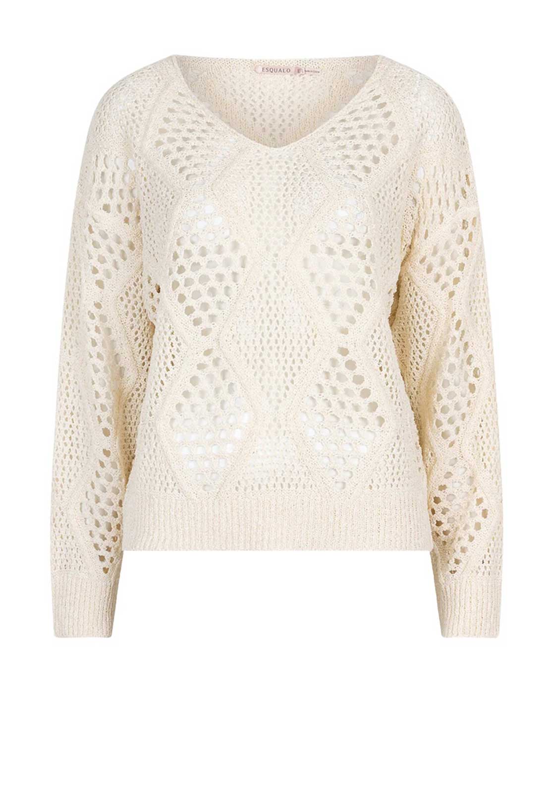 Esqualo Crochet Knit Jumper, Cream
