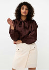 EsQualo Crushed Satin Bow Blouse, Brown