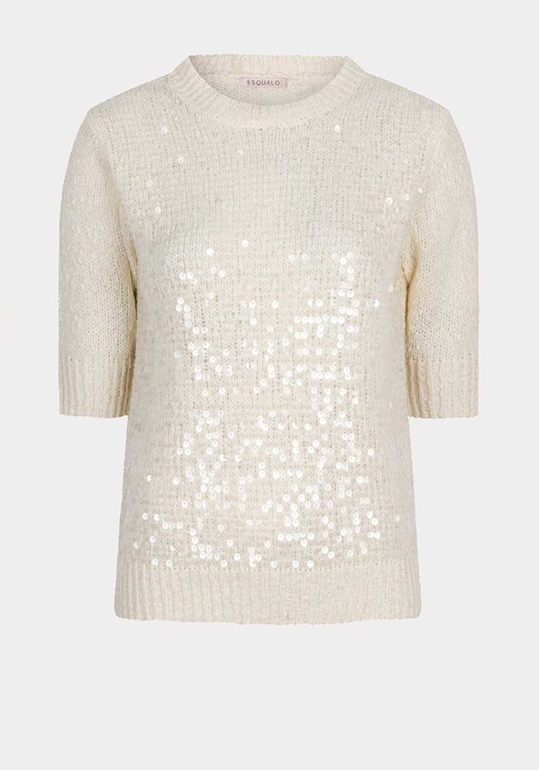 Esqualo Sequin Embellished Short Sleeve Jumper, Ivory