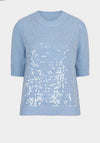 Esqualo Sequin Embellished Short Sleeve Jumper, Blue