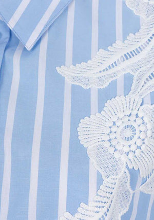 Esqualo Lace Applique Striped Shirt, Blue