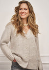 Esqualo Embellished Feather Chunky Knit Cardigan, Light Sand