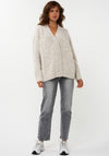 Esqualo Embellished Feather Chunky Knit Cardigan, Light Sand