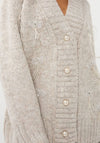 Esqualo Embellished Feather Chunky Knit Cardigan, Light Sand