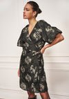 Esqualo Jacquard Puff Sleeve Wrap Dress, Black
