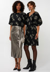 Esqualo Jacquard Puff Sleeve Wrap Dress, Black