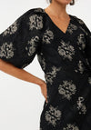 Esqualo Jacquard Puff Sleeve Wrap Dress, Black