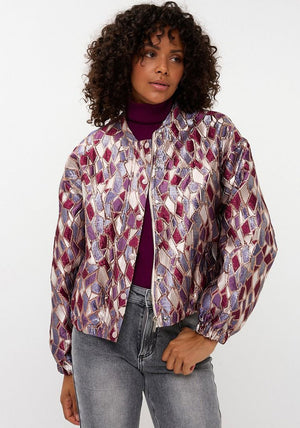 Esqualo Metallic Mosaic Bomber Jacket, Purple Multi