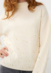 Esqualo Pearl Rib Neck Knit Jumper, Cream
