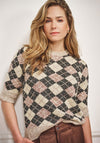Esqualo Argyle Short Sleeve Sweater, Multi-Coloured